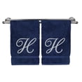 thumbnail image 3 of Monogrammed Hand Towel, Personalized Gift, 16 x 30 Inches - Set of 2 - Silver Embroidered Towel - Extra Absorbent 100% Turkish Cotton- Soft Terry Finish - For Bathroom, Kitchen and Spa- Script H Navy, 3 of 3