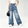 thumbnail image 6 of yillto Little Girls Fashion Jeans Stretch Waist Wide Leg Pants with Pockets Casual Loose Straight Denim Pants, 6 of 6
