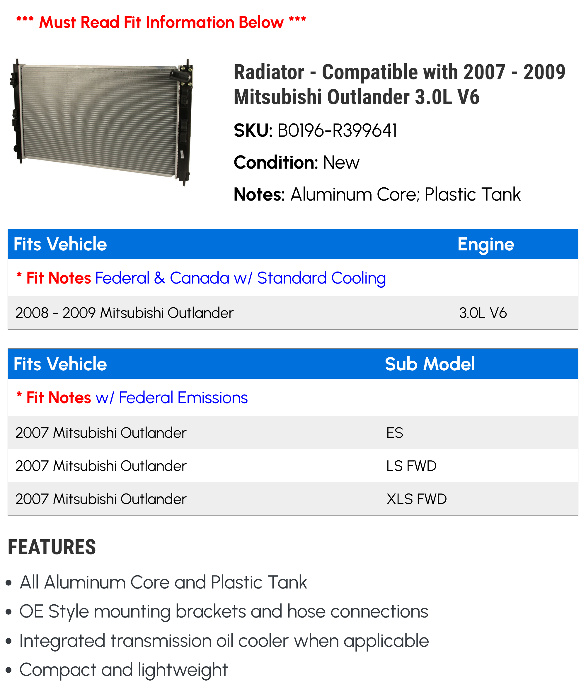 Caltric Radiator For Can-Am Outlander 650 4X4 – 2006-2012 – RA117
