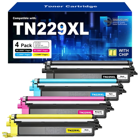 TN229XL Toner Cartridges 4-Pack Replacement for Brother TN229XL TN-229XL TN229 XL to Work for HL-L3220CDW HL-L3280CDW HL-L3300CDW MFC-L3720CDW MFC-L3780CDW Printer (BK/C/M/Y)
