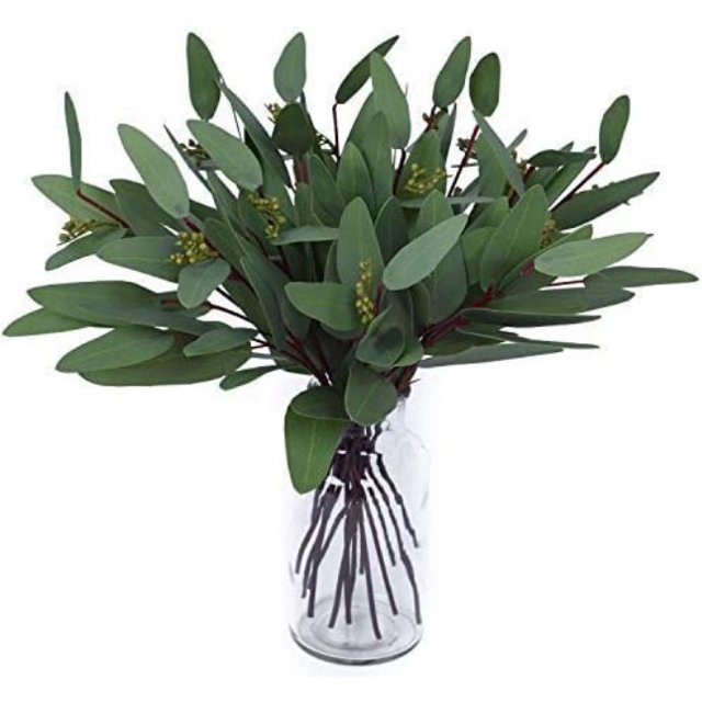 Eucalipto artificial Tallo de hoja ovalada larga Hojas de vegetación artificial de eucalipto para la decoración de verdes de vacaciones de vegetación de boda (paquete de 8) Zhivalor WRJM-455