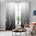 thumbnail image 5 of Black Geometric Kitchen Curtains 84 Inch Length, Modern White Stripe Abstract Distortion Art Grommet Top Bedroom Living Room Curtains, Light Filtering Cafe Curtain Drapes 2 Panels Set 84''x84'', 5 of 9