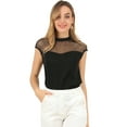 thumbnail image 1 of INSPIRE CHIC Women's Mesh Panel Top Round Neck Keyhole Sleeveless Blouse, 1 of 6