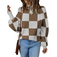 thumbnail image 3 of MOSHU Oversized Sweaters for Women Drop Shoulder Plaid Colorblock Tops Fall Crewneck Pullover Sweater, 3 of 10
