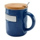 thumbnail image 1 of Taza de cerámica mate con tapa y cuchara de bambú-bambusa azul 7 x 10.2, 1 of 3