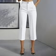 thumbnail image 2 of Women Straight Leg Dress Capri Pants High Waisted Business Casual Work Trousers with Pockets White M(M), 2 of 9