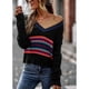 thumbnail image 2 of Color Bolck Suéter Tejido Cuello en V Mangas largas Casual Cómodo Suéter simple, 2 of 6