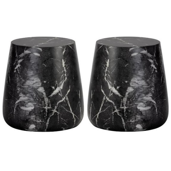 Home Square Aries 15" Modern Concrete Side Table in Black - Set of 2