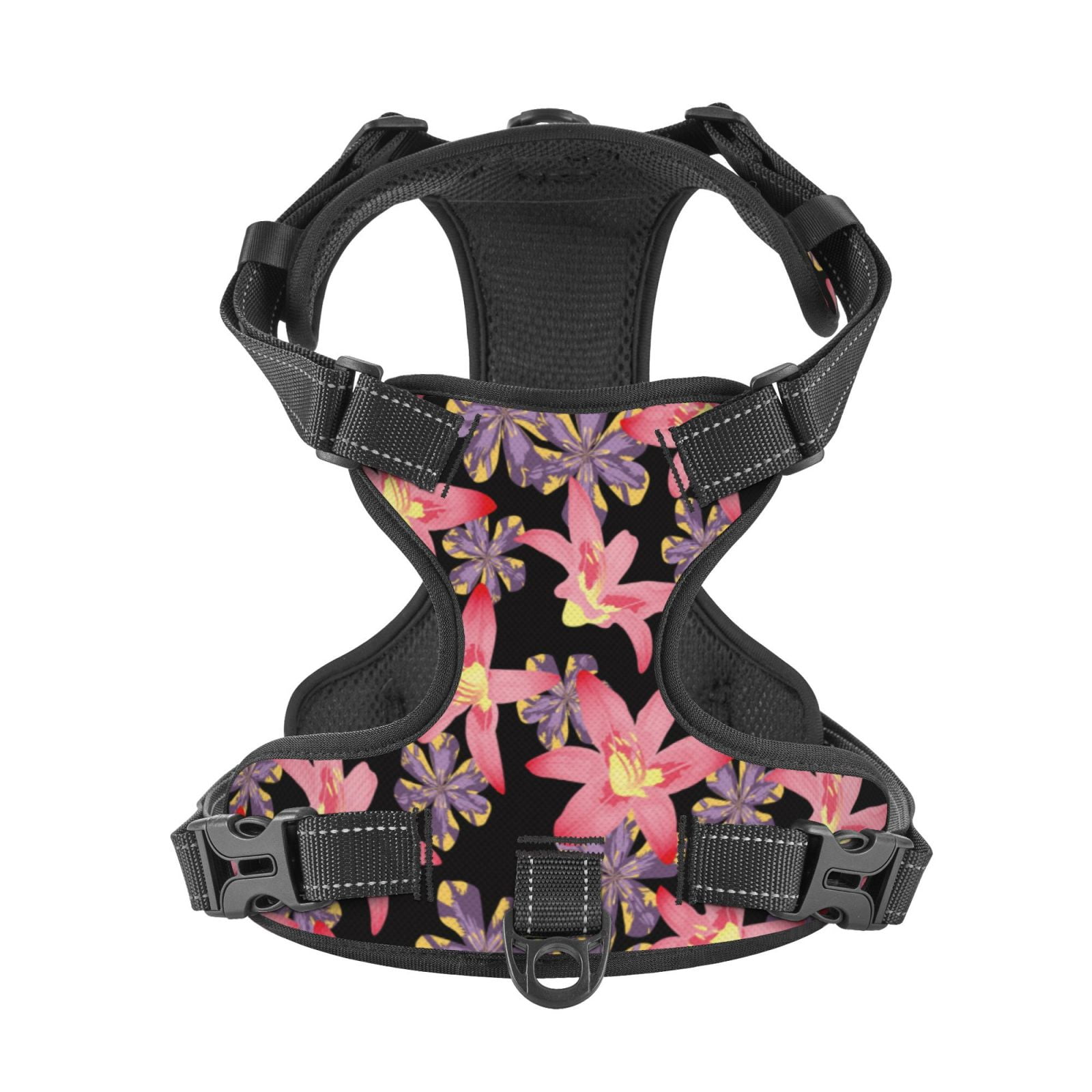 Kdxio Lilies Flowers Print No Pull Dog Harness Adjustable Reflective Oxford Easy Control Medium Large Dog Harness for Training and Everyday-Large