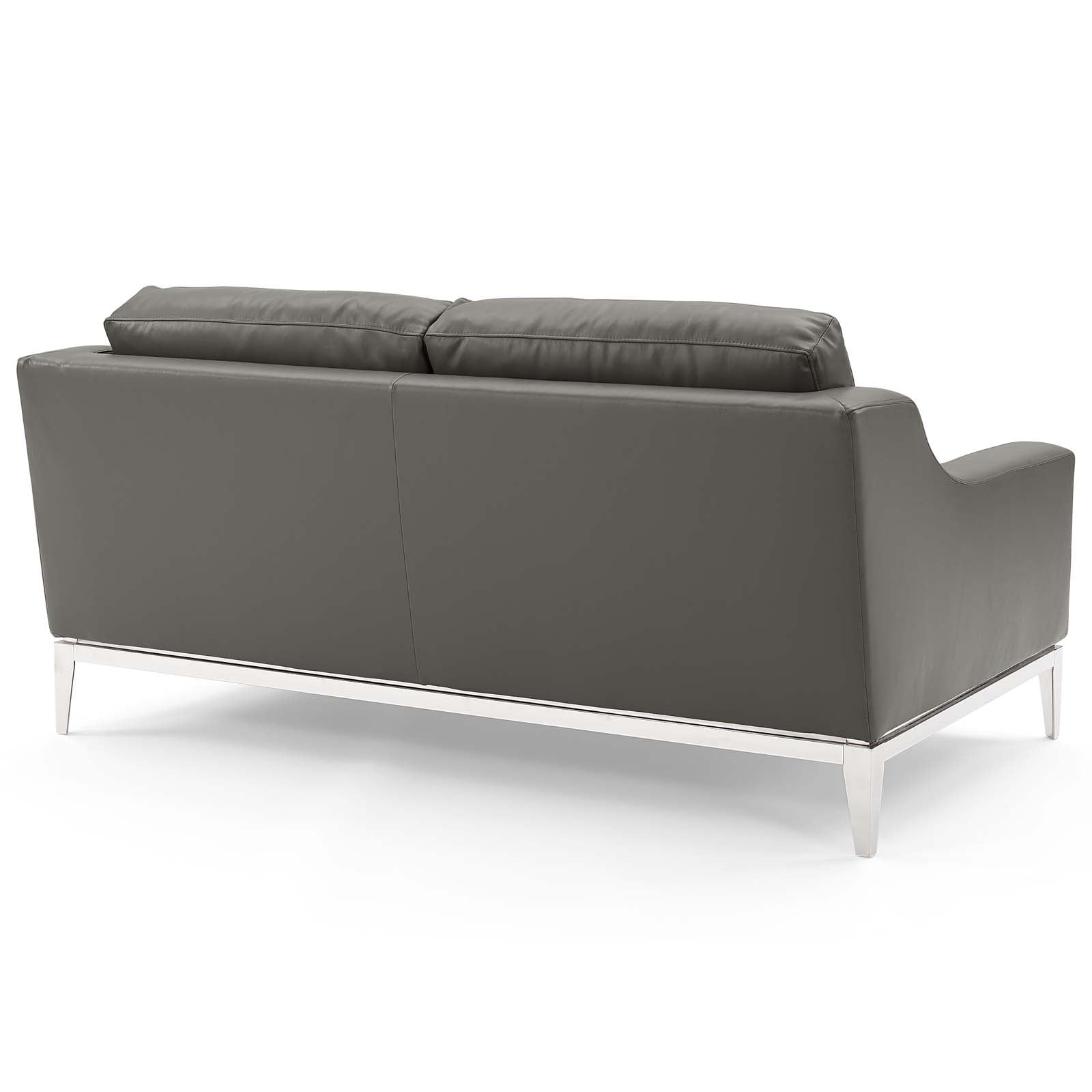 Modway Harness Stainless Steel & Leather Sofa and Loveseat Set in Gray