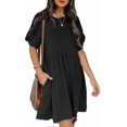 thumbnail image 1 of Women's Summer Casual Twist Knot Short Puff Sleeve Dresses Pleated VCNMR, 1 of 5