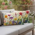 thumbnail image 4 of Spring Flowers Pillow Covers 2 Pack Watercolor Yellow White Purple Pink Floral Leaf Beige Pillowcase Waterproof Outdoor Throw Pillow Cover for Patio Balcony Rectangular Cushion 20”x12”, 4 of 9