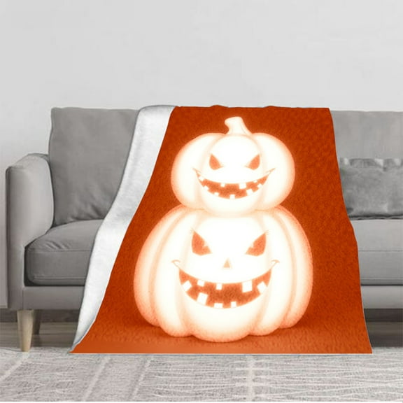 Cozy Soft Flannel Blanket - Durable Warm Throw for Sofa Travel & Bed - Festive Pumpkin Pattern for Halloween Decor