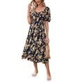 thumbnail image 5 of Coduop Women Casual Boho Floral  Short Sleeve Backless Smocked A-Line Swing Flowy Dress Sundress, 5 of 7