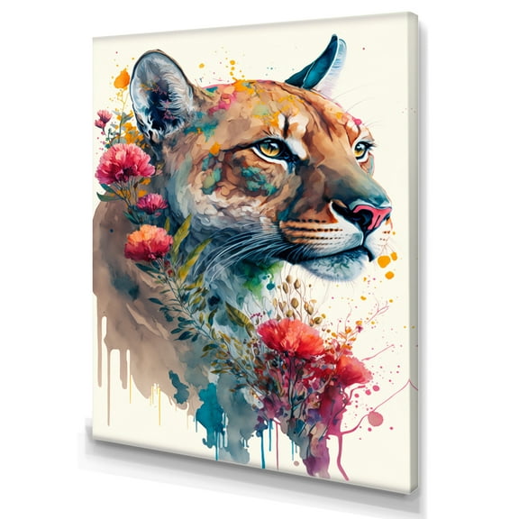 Designart Cute Puma Floral Art I Canvas Wall Art