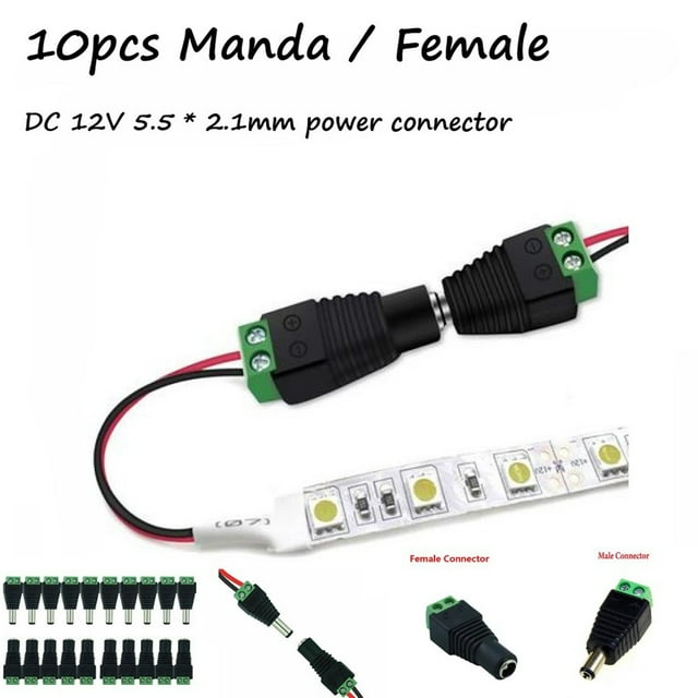 10PCS CCTV 12V DC Male/Female Power Connector Adapter Plug Cable 5.5*2.1mm Female