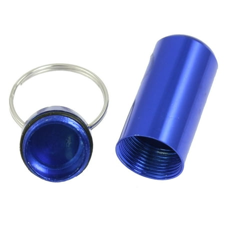 Unique Bargains aluminium résistant à l'eau Pill Box Fob Cache Royal Blue Container Keyring