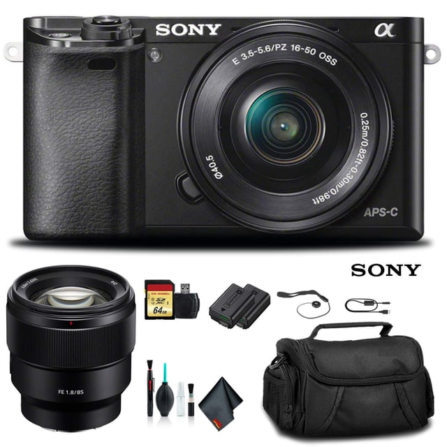 Cámara sin espejo Sony Alpha a6000 con lente de 16-50 mm Negra con lente Sony FE 85 mm Accesorios esenciales