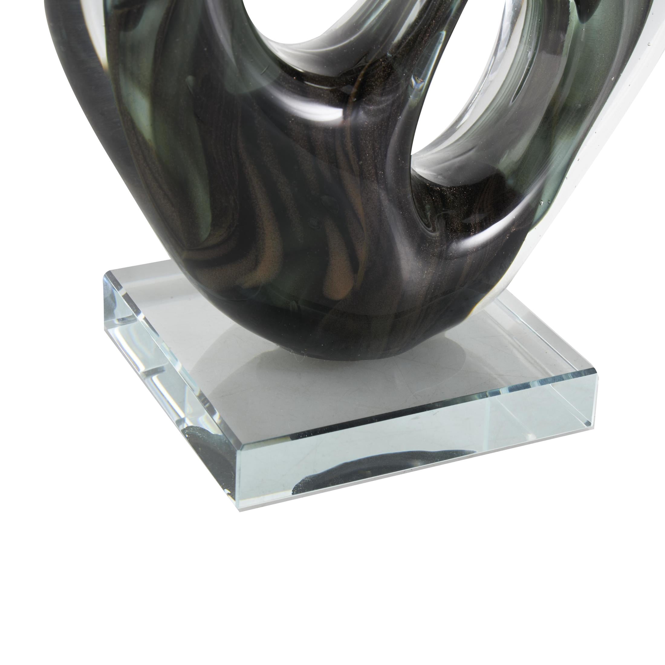 7" x 13" Green Glass Curved Cutout Abstract Sculpture with Swirl Patterns, by DecMode