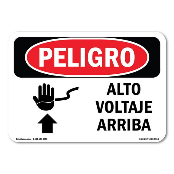 OSHA Danger Sign - High Voltage Overhead Spanish | Plastic Sign | Protect Your Business, Construction Site, Warehouse & Shop Area |  Made in The USA
