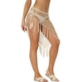 thumbnail image 4 of INSPIRE CHIC Women's Hollow Out Tassle Skirts Beach Cover Up Fish Net Wrap Mesh Sheer Maxi Sarong Swimwear M Beige, 4 of 5
