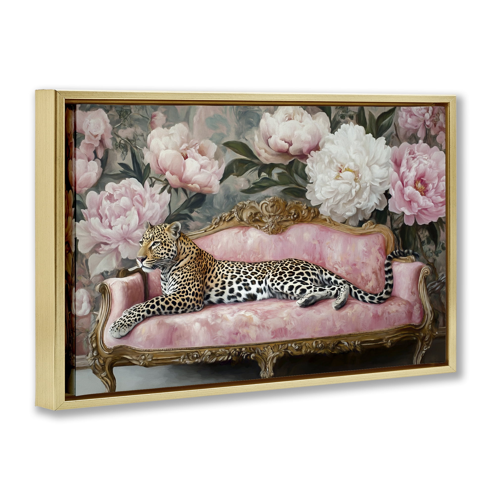 Stupell Industries Where The Leopard Dreams Gold Framed Floater Canvas Wall Art, design by Tina LeCour