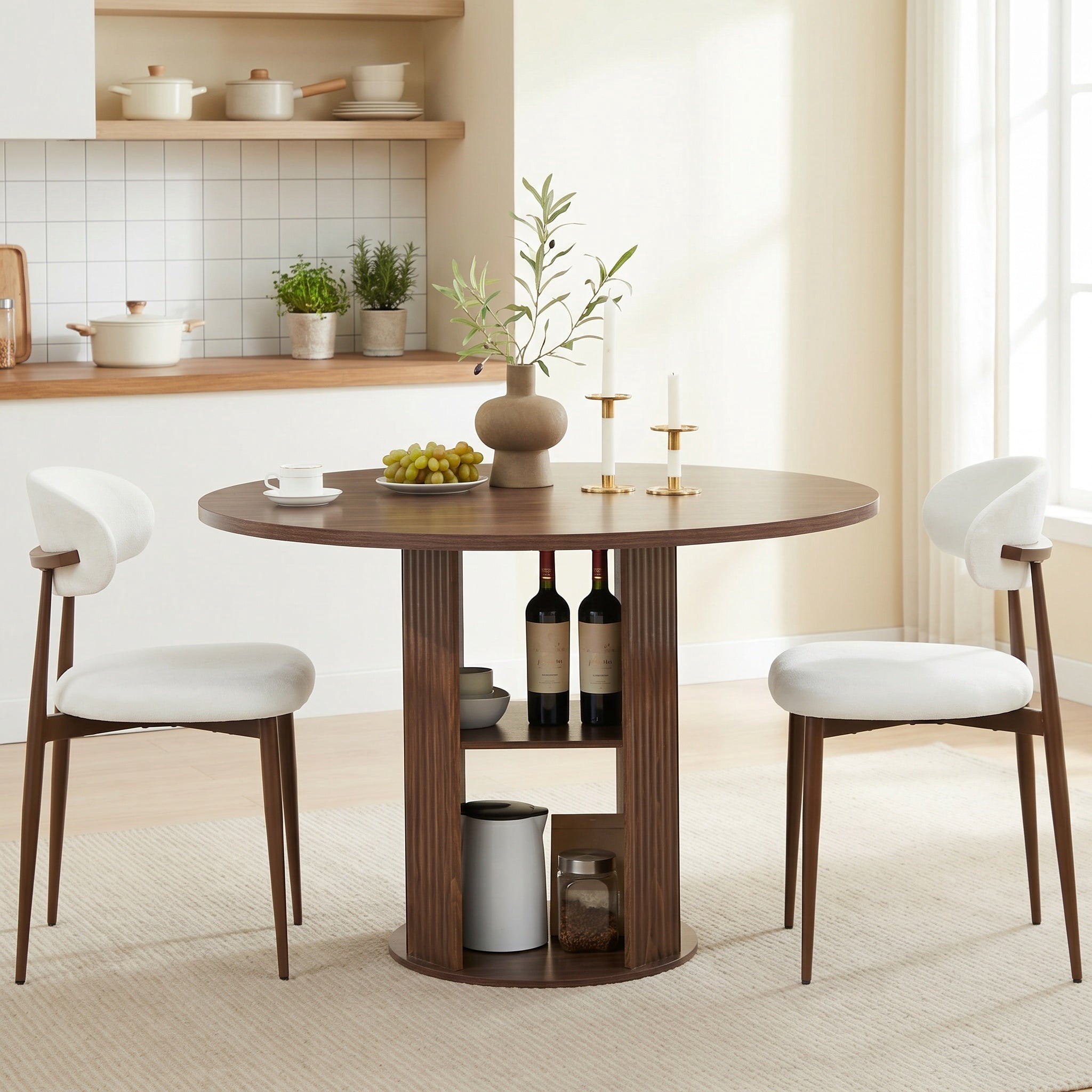 Sailvan 47.24" Round Dining Table Set with 2 Chairs, 2-Tier Storage Shelf
