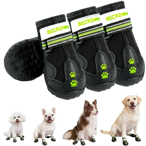 BECROWM Waterproof Dog Boots-Anti-Slip Dog Shoes with Paw Embroidery,Reflective Straps,for Rainy/Snowy/Muddy Days,Outdoor Walking,Fits Medium-Large Dogs(Black, #6 (Width 2.76inch) for 55-66 lbs)