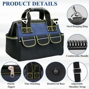 Topsome Tool Bag 17 Inch with 1 Pouch, Heavy Duty Wide Mouth Tool Organizer Tote with Multiple Pockets, Adjustable Shoulder Strap, and Waterproof Hard Base for Men, Mechanic, Home and Work Use