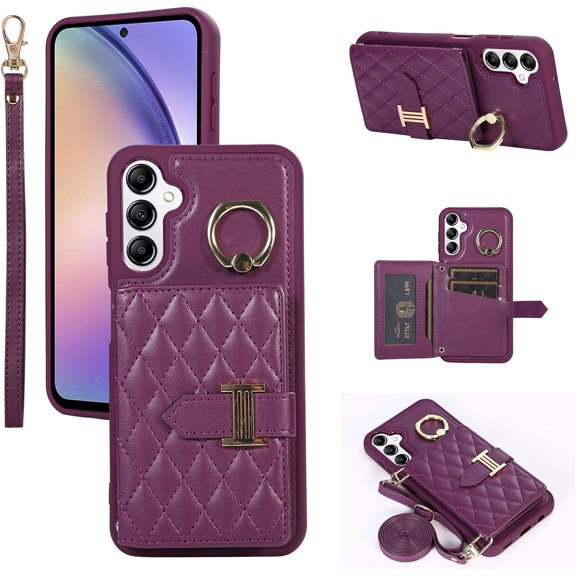 ZUKKASHAN Phone Case For Samsung Galaxy A54 5G Wallet Cover with Crossbody Shoulder Strap and Leather Credit Card Holder 360°Rotation Ring Kickstand Cell Accessories A 54 54A SM A546U 2023 Girls Men