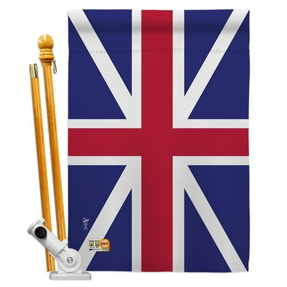 AA-HL-HS-140719-IP-BO-D-US18-AG 28 x 40 in. British Union Flags of the World Historical Impressions Decorative Vertical Double Sided House Flag Set & Pole Bracket Hardware Flag Set