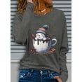thumbnail image 4 of [Christmas Snowman T-Shirt] Women's Cozy Christmas Snowman Graphic Long Sleeve T-Shirt - Soft Beige Crew Neck, Machine Washable, Festive Holiday Design with Hot Cocoa & Candy Canes, 4 of 7