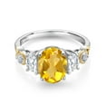 thumbnail image 2 of Gem Stone King 925 Silver and 10K Yellow Gold 3-Stone Ring Oval Yellow Citrine and Moissanite (2.00 Cttw, Size 9), 2 of 3