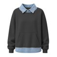 thumbnail image 5 of Women's Collared Sweatshirt Layered Look Pullover Top with Kangaroo Pocket Preppy Casual Tunic Sweatshirts, 2XL, 5 of 8