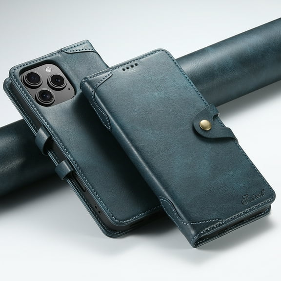 Dteck Leather Flip Case for iPhone 16 Pro, iPhone 16 Pro Case Wallet with Card Holder Magnetic Snap Kickstand PU Leather Folio Flip Book Cover for iPhone 16 Pro,Blue