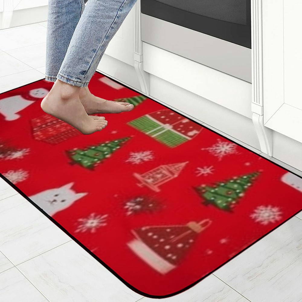 Qinduosi Red Christmas Door Mat Xmas Hello Winter Welcome Mat Non-Slip and Washable Winter Doormat Rubber Back Christmas Door Mat Rugs for Indoor Outdoor 19.68*47.24 in