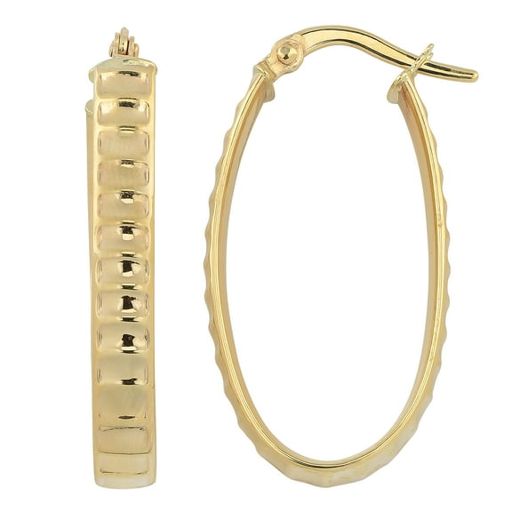 KoolJewelry 14k Yellow Gold 4x25mm High Polish Ripple Design Oval Hoop Earrings