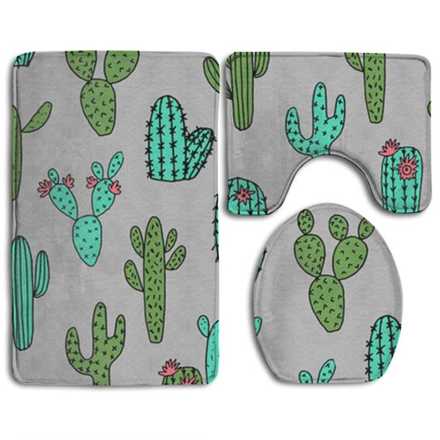 ABPHQTO Cactus Juego de alfombras de baño de 3 piezas Alfombra de baño Alfombra de contorno y tapa de inodoro