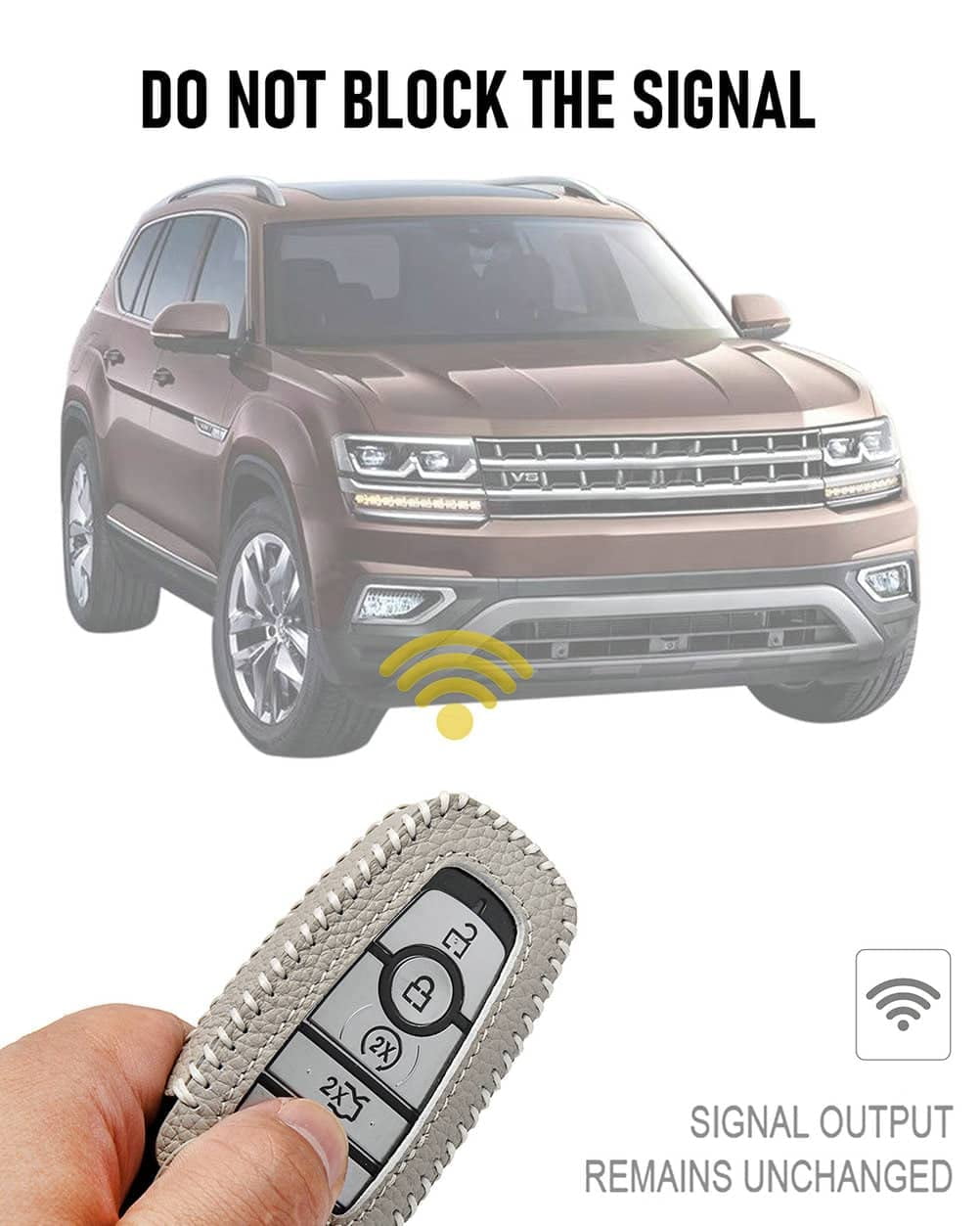for Ford Key Fob Cover with Keychain, Leather Keyless Entry Car Smart Key Case Protector Holder Compatible with 2017-2024 Bronco Escape Mustang Explorer F150 F250 F350 Fusion Edge