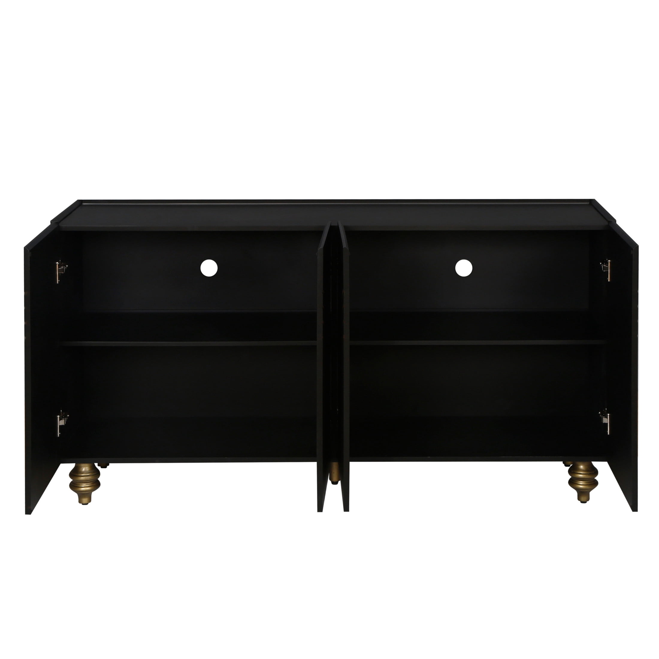 Noble House Modern Fluted Sideboard Buffet with 4 Doors and Adjustable Shelves, Curved Line Design Storage Cabinet for Dining Room, Black