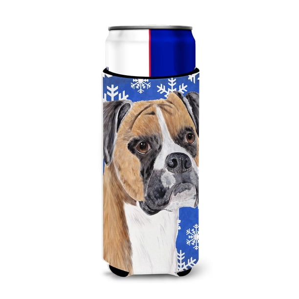 Caroline'S Treasures Sc9390Muk Boxer Winter Snowflakes Holiday Ultra Hugger Para Latas Delgadas Funda Enfriadora De Latas Hugger Lavable A Máquina Funda Para Bebidas Hugger Aislador Plegable Soporte A