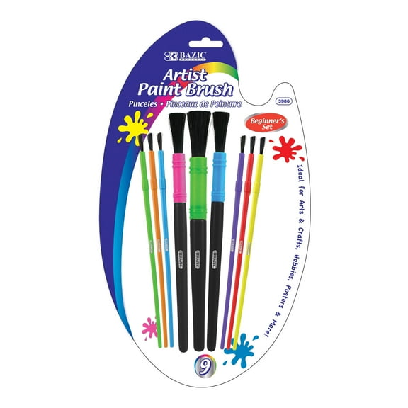 BAZIC Round Nylon Bristle Brush, Assorted Size Paintbrushes (9/pack), 1-Pack
