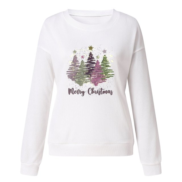 Gibobby Sudaderas para mujer Sudadera con capucha y manga larga con cuello redondo y estampado navideño para mujer(Blanco,G)