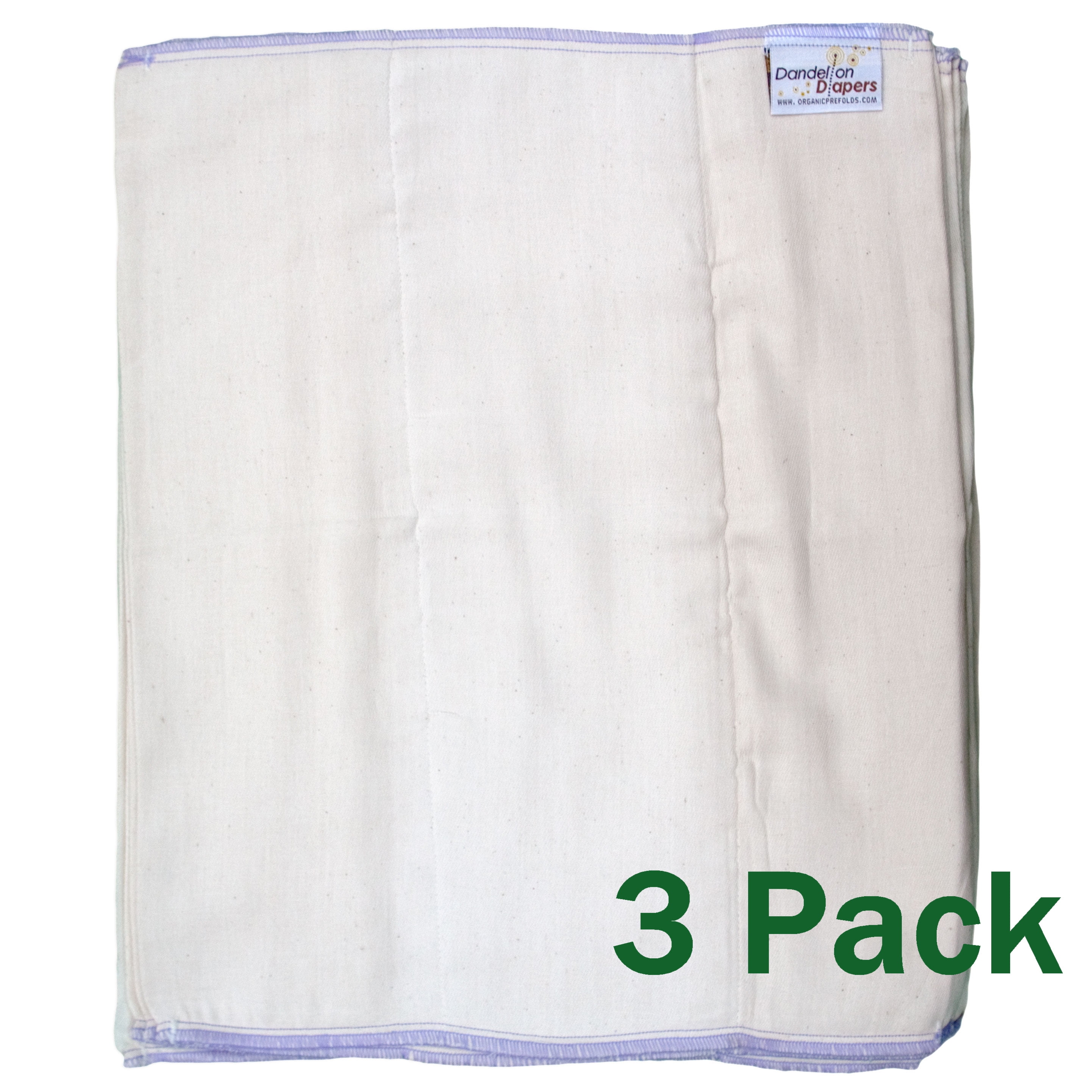 Dandelion Diapers 100 Organic Cotton Natural Unbleached DSQ Cloth Diaper Prefolds 3 Pack