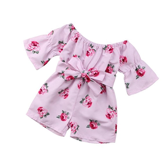 Sonducket Pelele con estampado de flores para niñas pequeñas, mono, traje de verano, ropa de 6 a 12 meses conjuntos de ropa Rosa roja 80cm