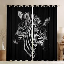 Homewish Teens Wildlife Zebra Curtains Pack of 2 (42x84 Each),Woodland Jungle Animal Curtains Blackout,Black White Bedroom Curtains,Super Cozy Room Decor