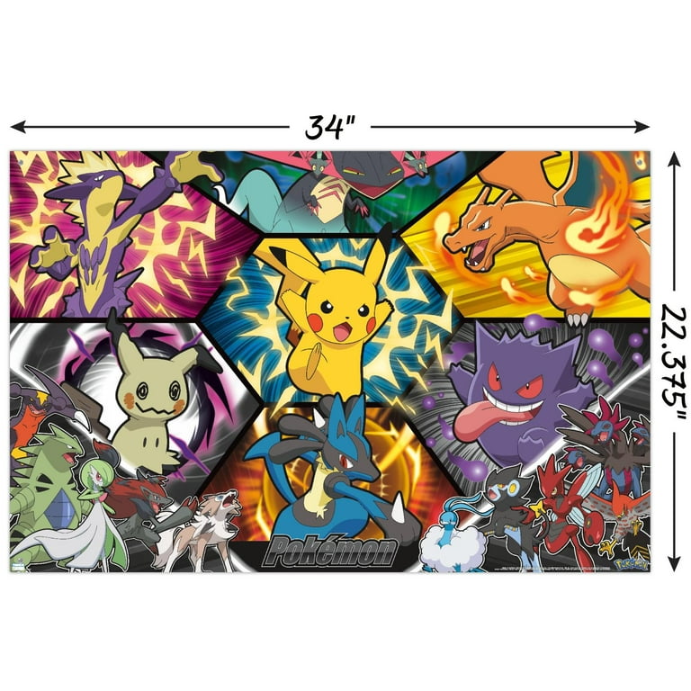 Pokemon: Battle Art - Group Wall Poster with Push Pins, 22.375