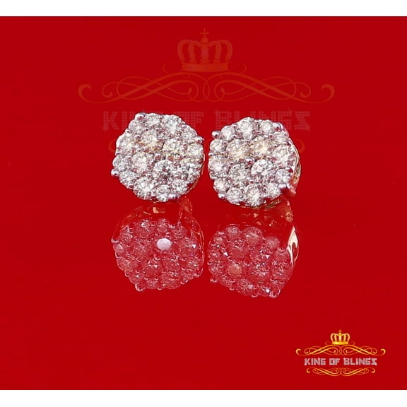 King of Bling's 10K Real Yellow Gold Real Diamond 1.50CT Men's/Women's Stud Round Earring