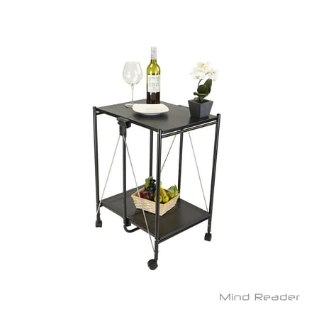 Purpose Utility Cart - Mind Reader Fold-able 2-Tier All Purpose Mobile Utility Cart, Black