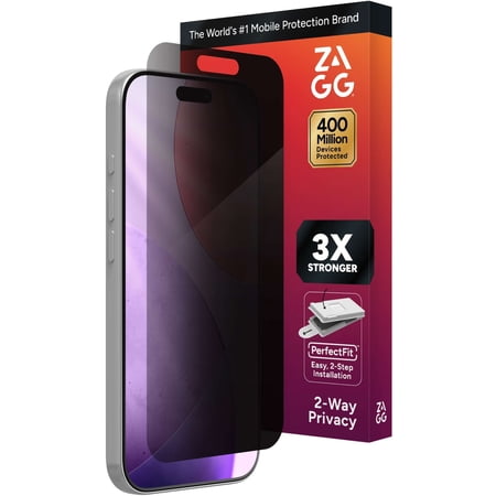 zagg invisibleshield – apple iphone 17 pro glass shield privacy screen protector, perfectfit™ installation, 3x stronger glass, impact & scratch protection